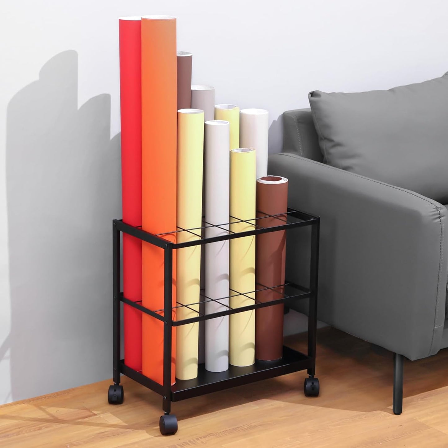 Premium Blueprint Storage Rack Cart - 15-Slot Metal Holder for Secure Organization of Posters & Plans