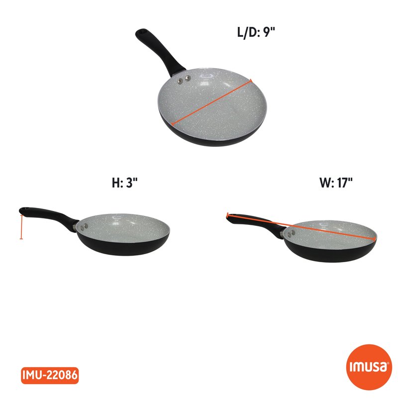 IMUSA Premier Ceramic Nonstick Frying Pan 9.5 in Aluminum Skillet with Cool Touch Handle Gray Speckled Coating Matte Black PTFE-Free Dishwasher Safe for Healthy Cooking