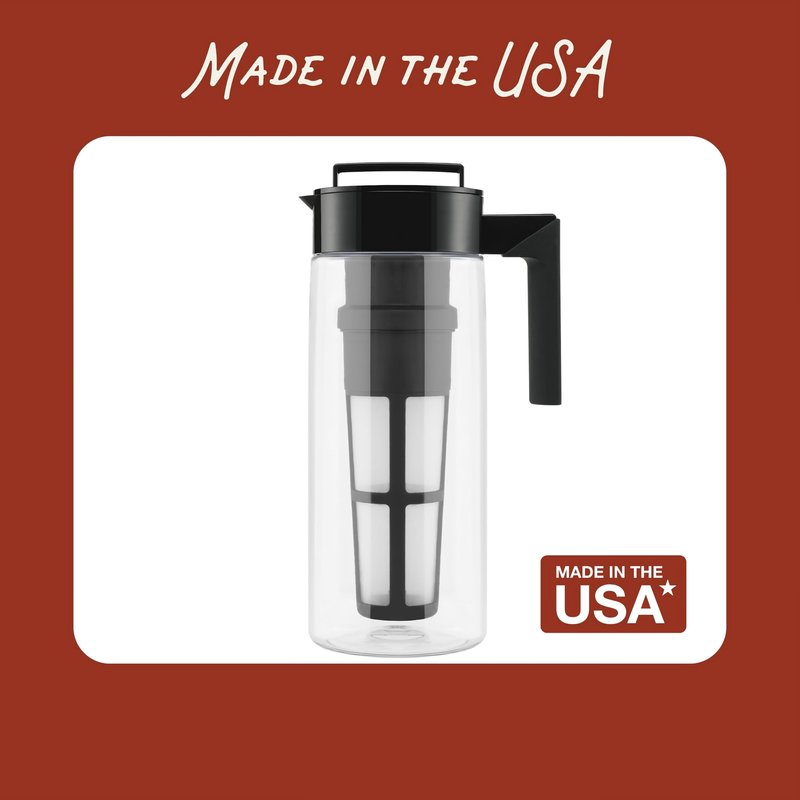 Takeya Flash Chill Iced Tea Maker - Versatile Tea Brewer for Loose/Bagged Tea - Patented Flash Chill Tech Hot/Cold Use BPA-Free Tritan Dishwasher Safe - Airtight Lid Made in USA - 2 Quart/Black