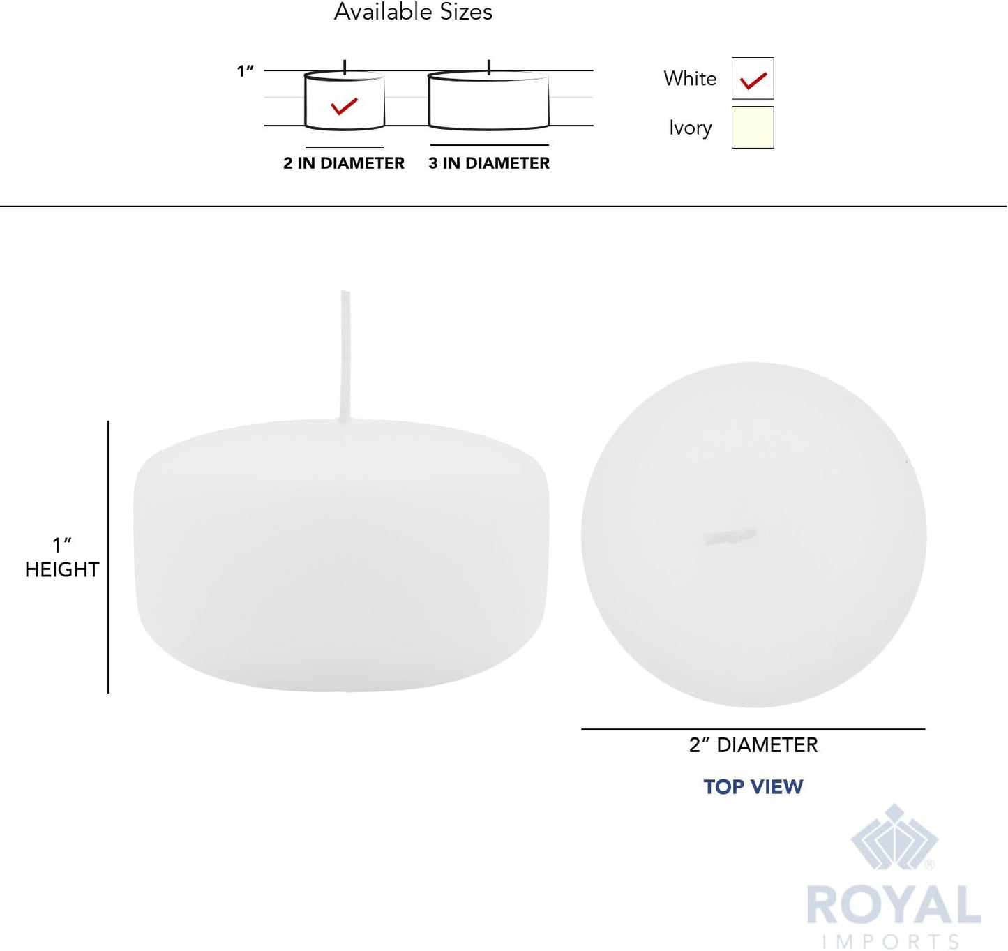 White Floating Candles 2” - Unscented Dripless Wax Discs, Pack of 12 - 5 Hour Burn Time for Weddings & Home Décor