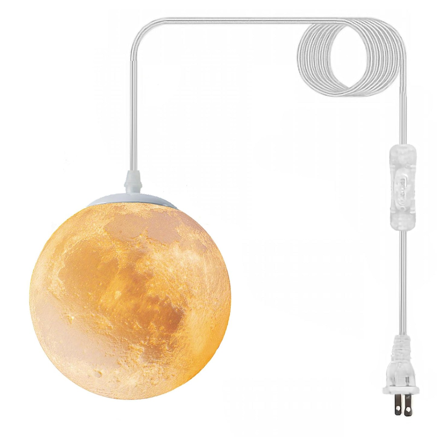 JLOWCO Plug in Pendant Lighting,Hanging Lamps That Plug Into Wall Outlet White,Light Fixtures Ceiling Hanging Lights with Plug in Cord and Switch,Led Moon Lights for Kids Bedroom(Bulb Included)
