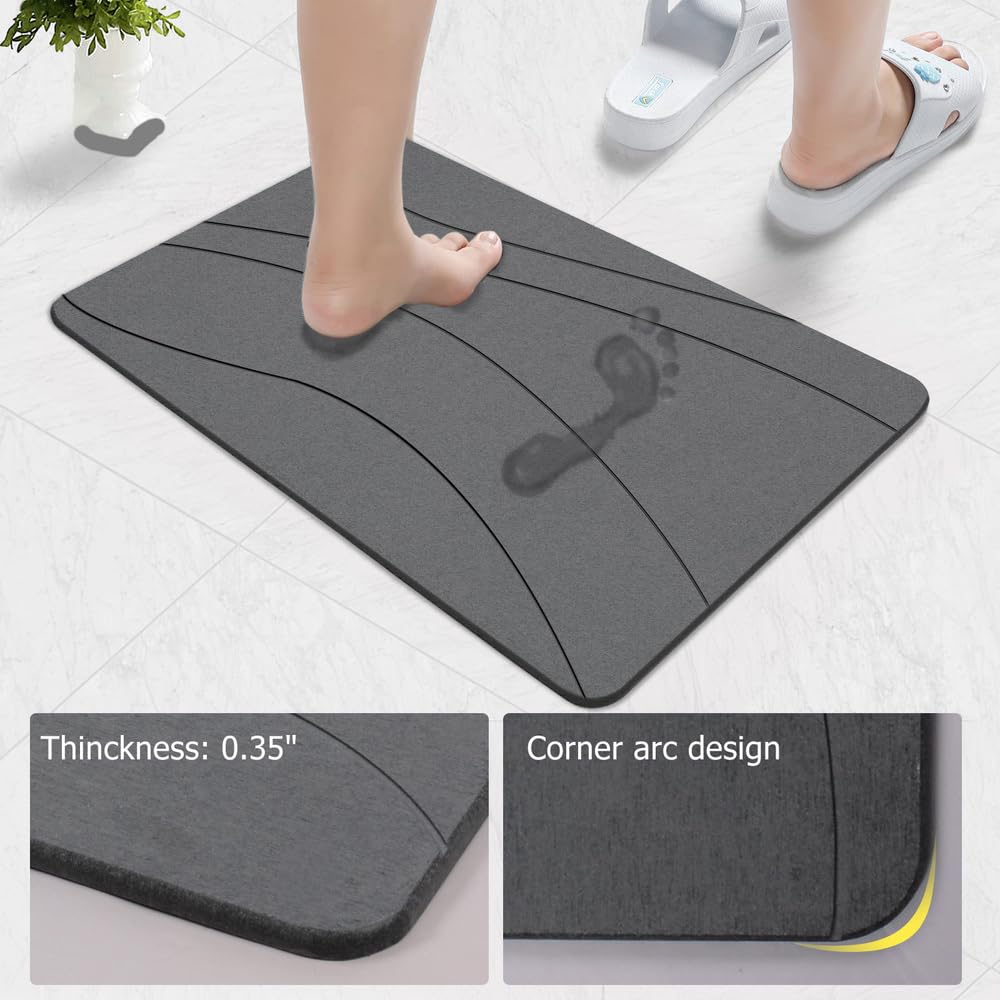 NNZQNNE 1 Pack Stone Bath Mats for Bathroom,diatomaceous Earth Bath mat,Non-Slip Super Absorbent Quick Drying Bathroom Floor Mat,Bathtub mat,Easy to Clean,for Bathroom Shower(23.6"×15.4" Dark gray1)