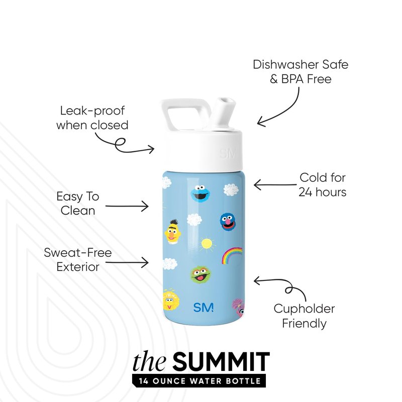 Simple Modern Kids Summit Water Bottle with Straw Lid | Sesame Street 14oz Stainless Steel Cup Insulated Tumbler for Toddlers, School | Sesame Street Pals
