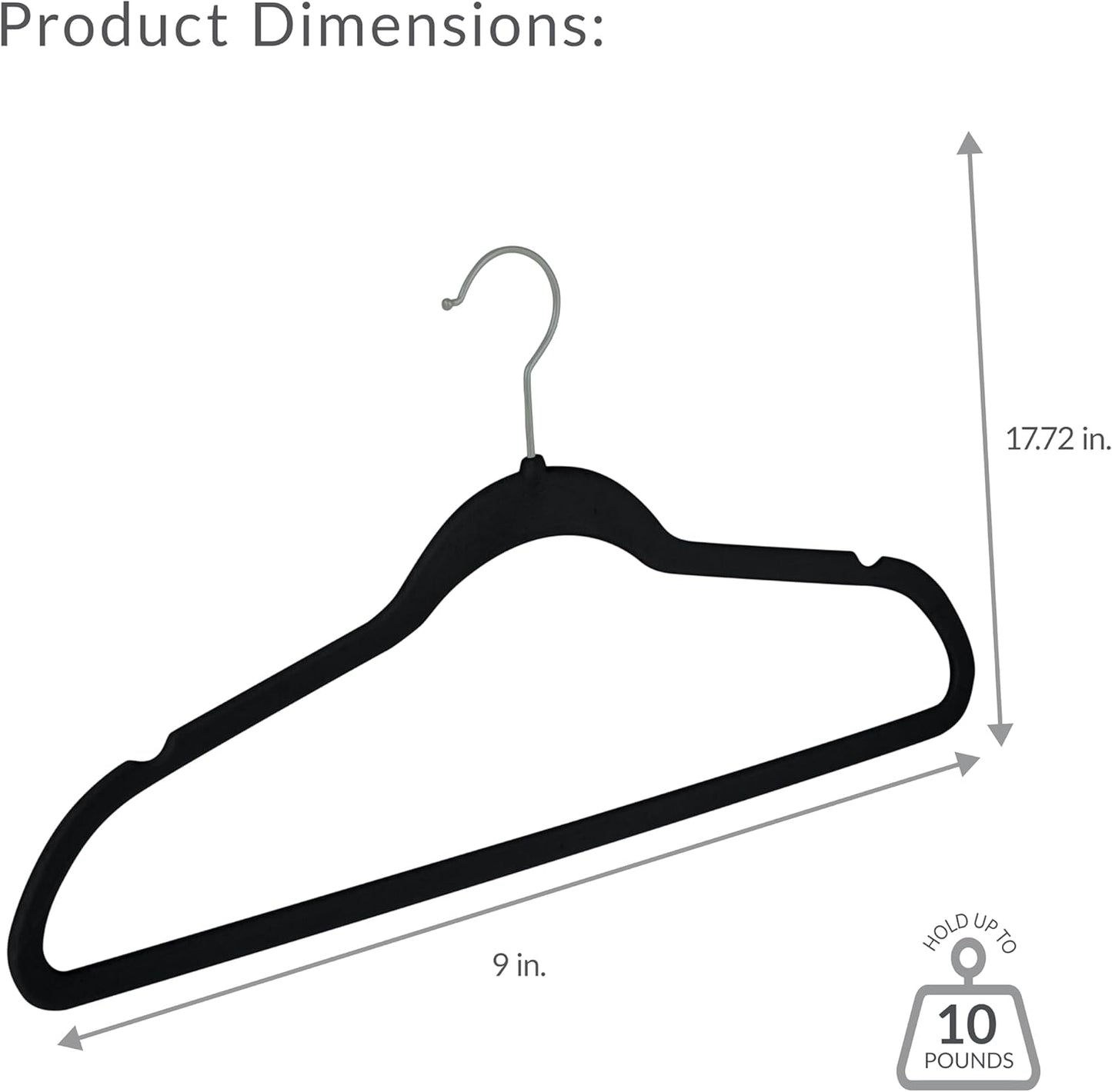 Simplify Slim Velvet Clothes Hangers - 25 Pack | Non-Slip Design for Shirts, Suits, Pants & Dresses | Durable Black