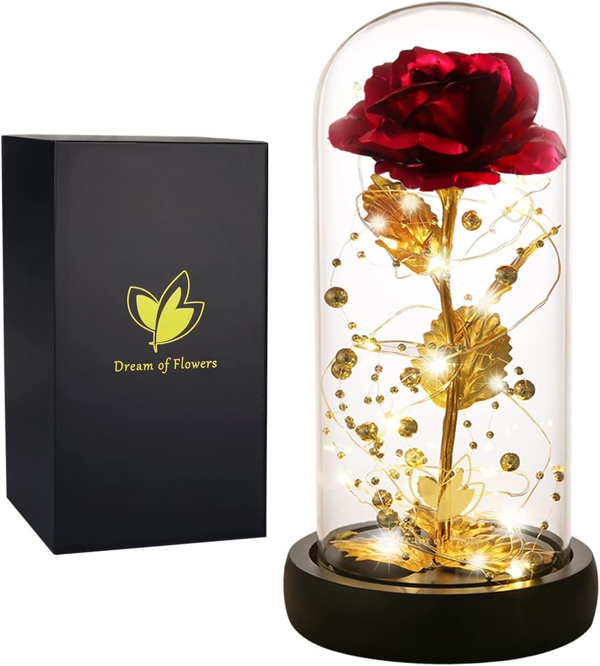 Birthday Gifts for Women,Beauty and the Beast Rose in Glass Dome,Preserved Rose with Warm Lights,Flower for Delivery Prime,Forever Flower Gifts for Women Mom Wife Girlfriend, Anniversary Birthday Gift