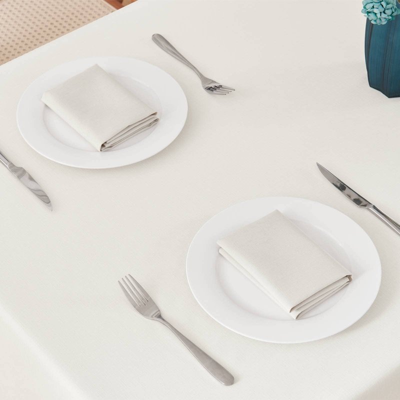 Veblandy Rectangle Tablecloth 60x120 inch Linen Textured Waterproof Table Cloth Stain and Wrinkle Resistant Washable, Decorative Fabric Table Cover for Outdoor and Indoor Use, Ivory