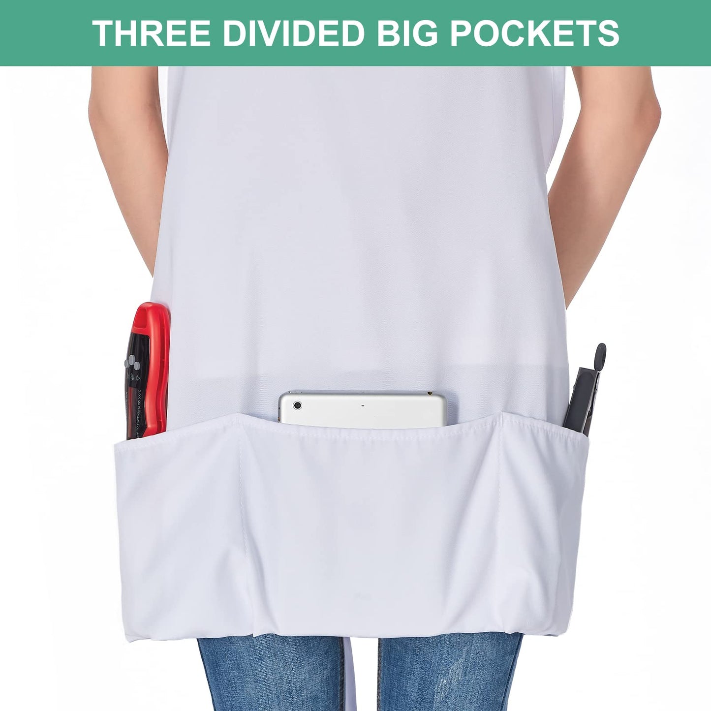 Jubatus 2 Pack 3 Pockets Adjustable Bib Apron Chef Kitchen Cooking Aprons for Women Men, White