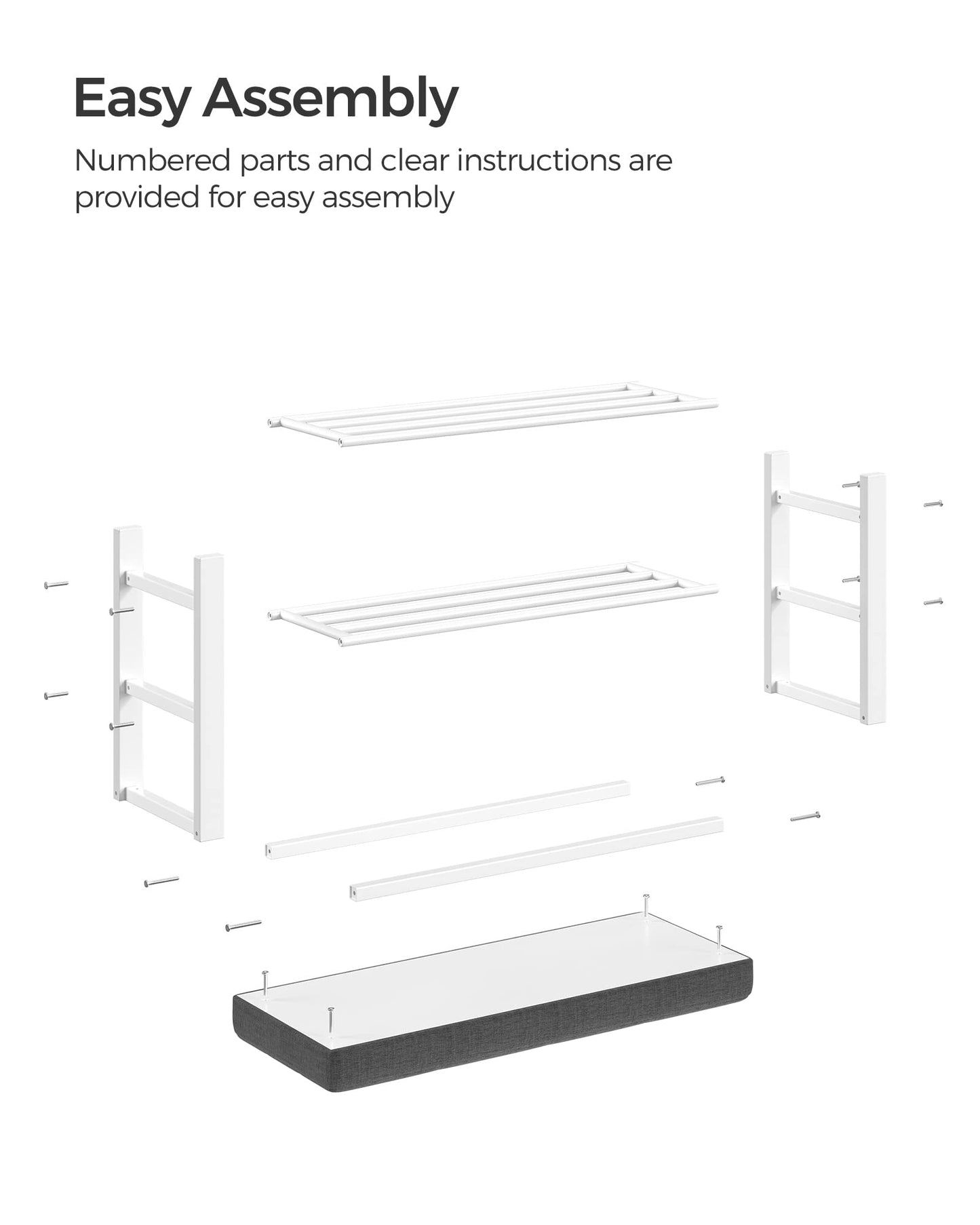 SONGMICS Shoe Bench, Storage Bench, Entryway Bench with Cushion, Shoe Shelf with Seat, Space-Saving, Modern Style, for Living Room, Bedroom, Hallway, Dark Gray and Cloud White ULBS057W01
