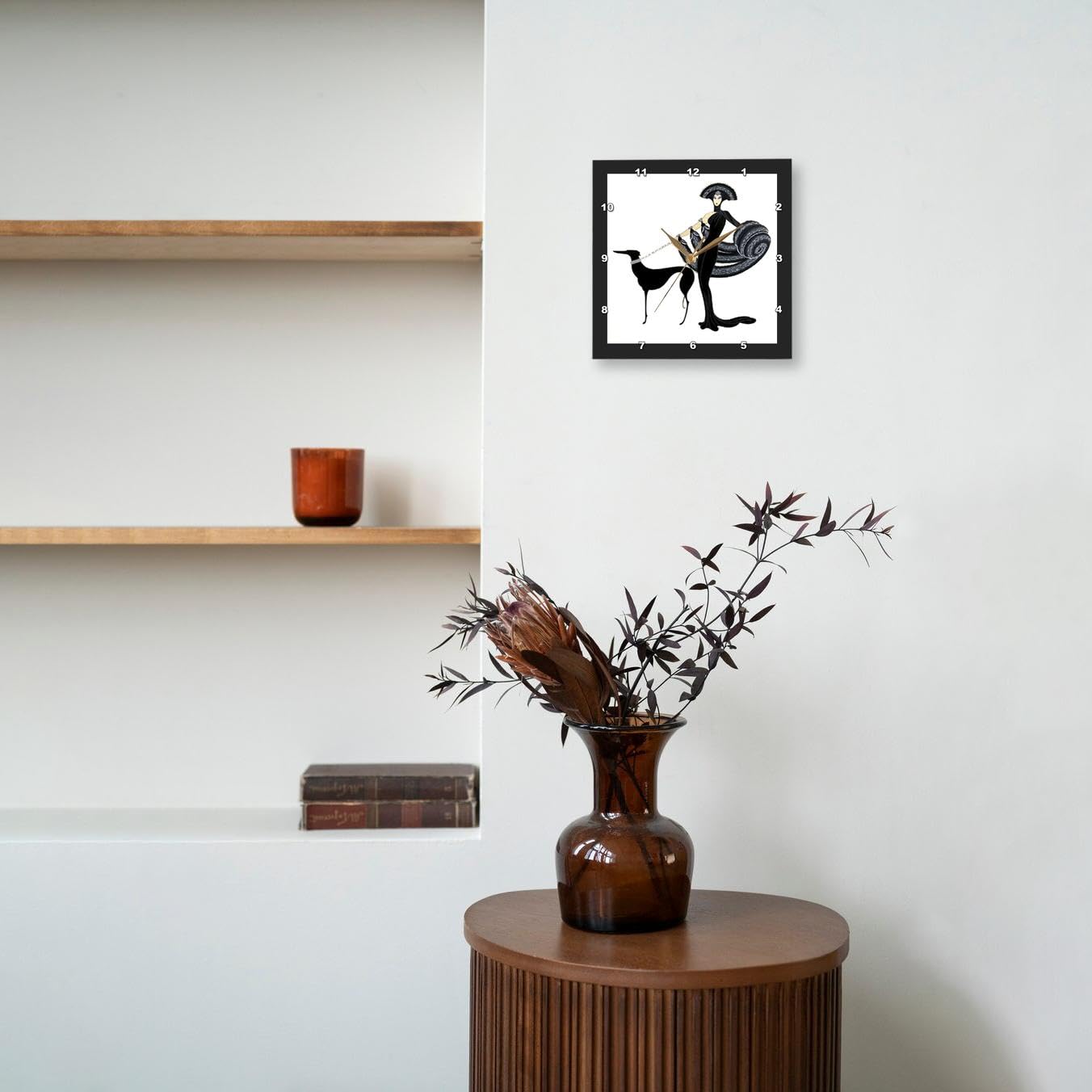 3dRose DPP_43794_3 Art Deco Lady with Dog Wall Clock, 15 by 15-Inch