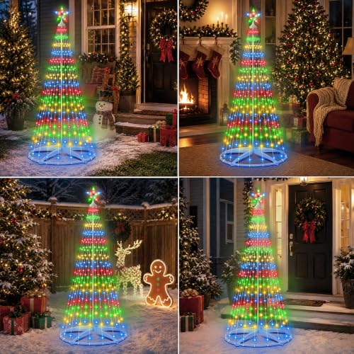 HELESIN 6FT Solar Christmas Cone Tree Lights, Multicolor LED, Remote Control