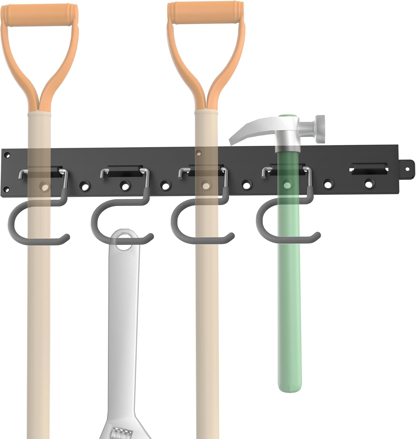 TORACK Wall-Mounted Mop and Broom Holder - Garden Tool Organizer with 4 Tracks & 16 Hooks