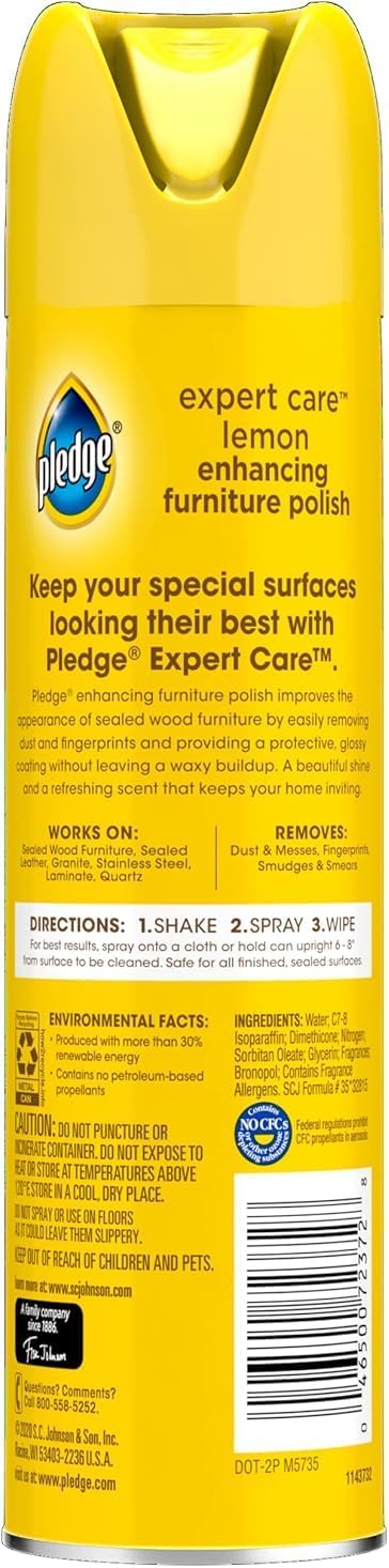 Pledge Enhancing Polish Spray - Wood & Stainless Steel Cleaner | Fast Shine & Scratch Protection, 9.7oz - Lemon Scent
