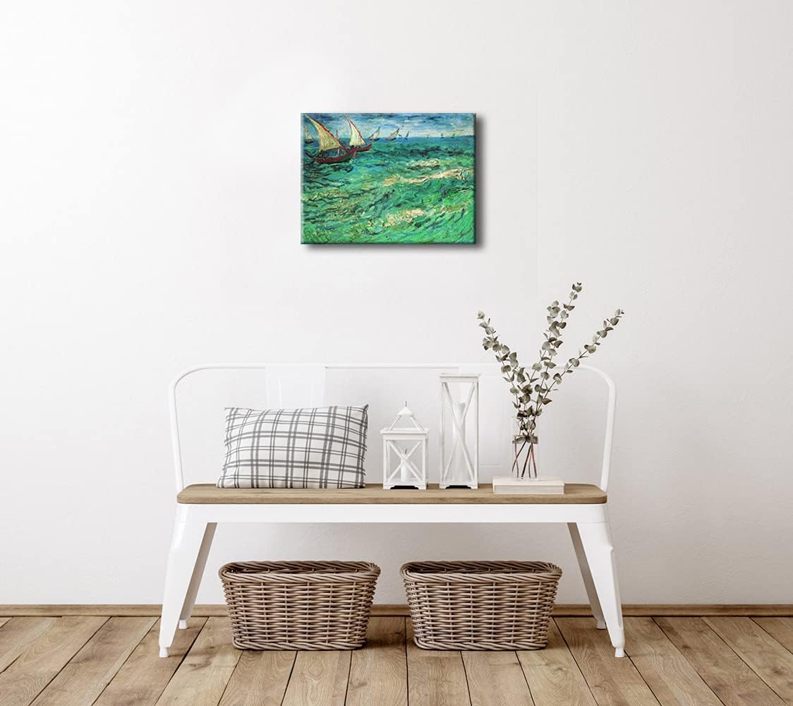 Van Gogh Sailing Boats Canvas Print - Framed Seascape Wall Art for Bedroom Decor