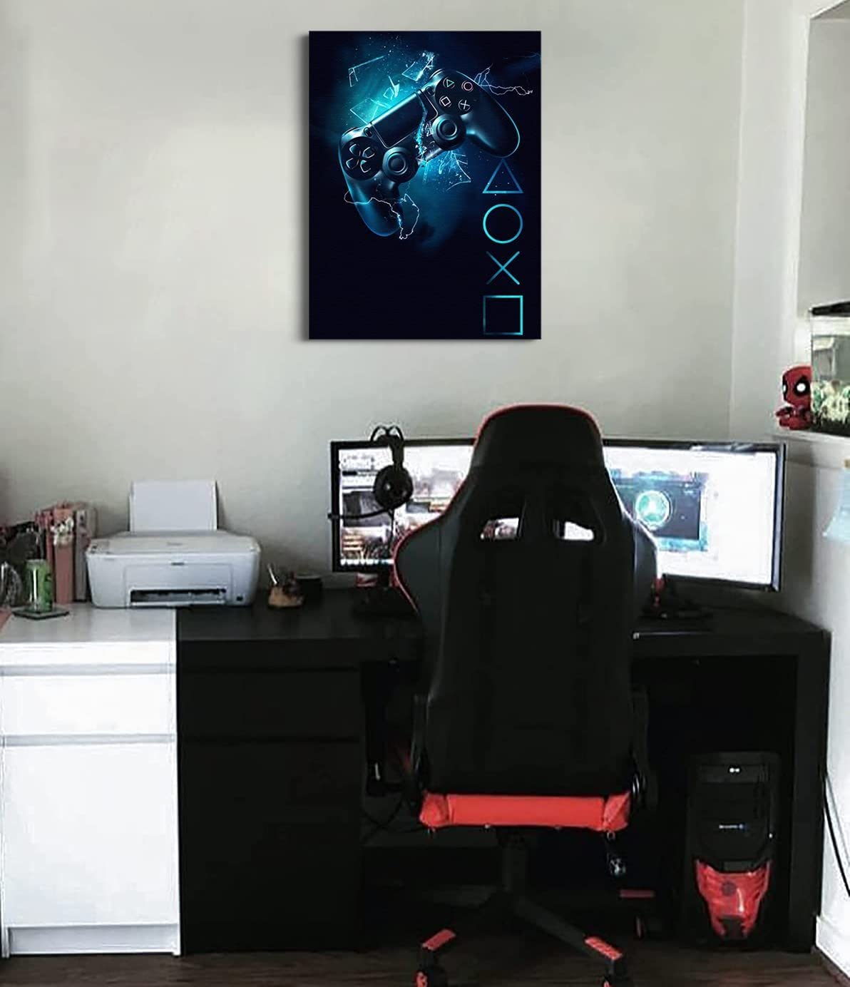Gamer Canvas Wall Art Framed Gaming Poster Prints Video Game Bedroom Decor Gaming Room Wall Decor for Teen Boys Ready to Hang - 12x16 Inch