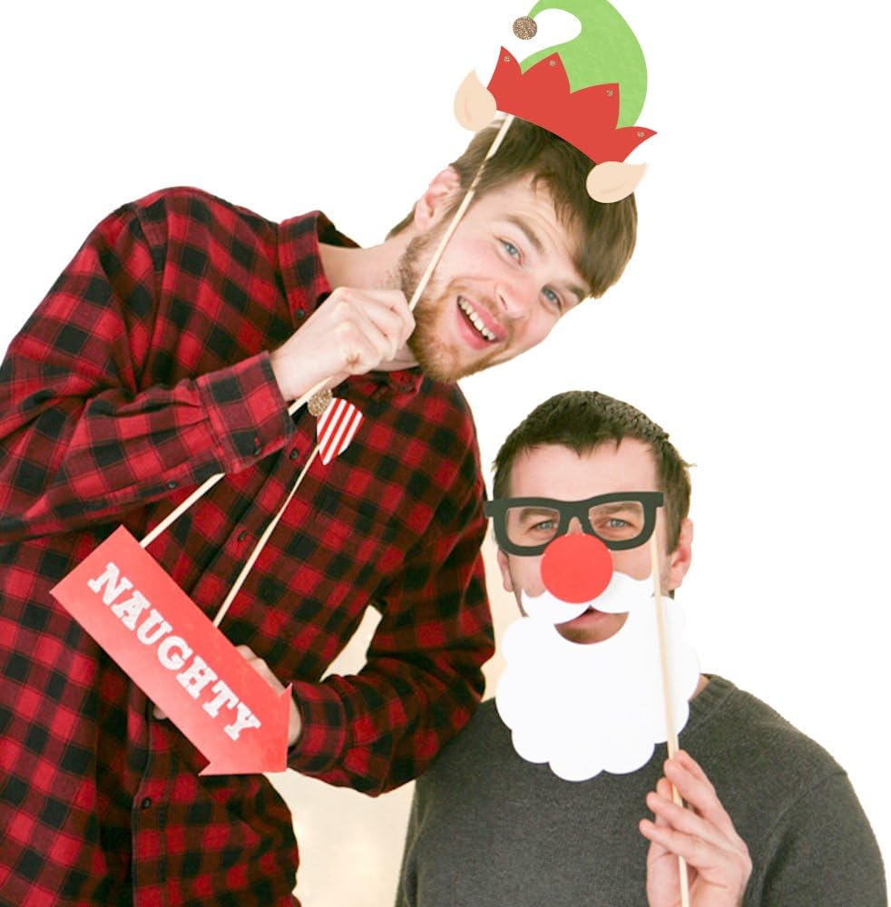 Christmas Photo Booth Props Kit - 20 Count Holiday Party Decorations