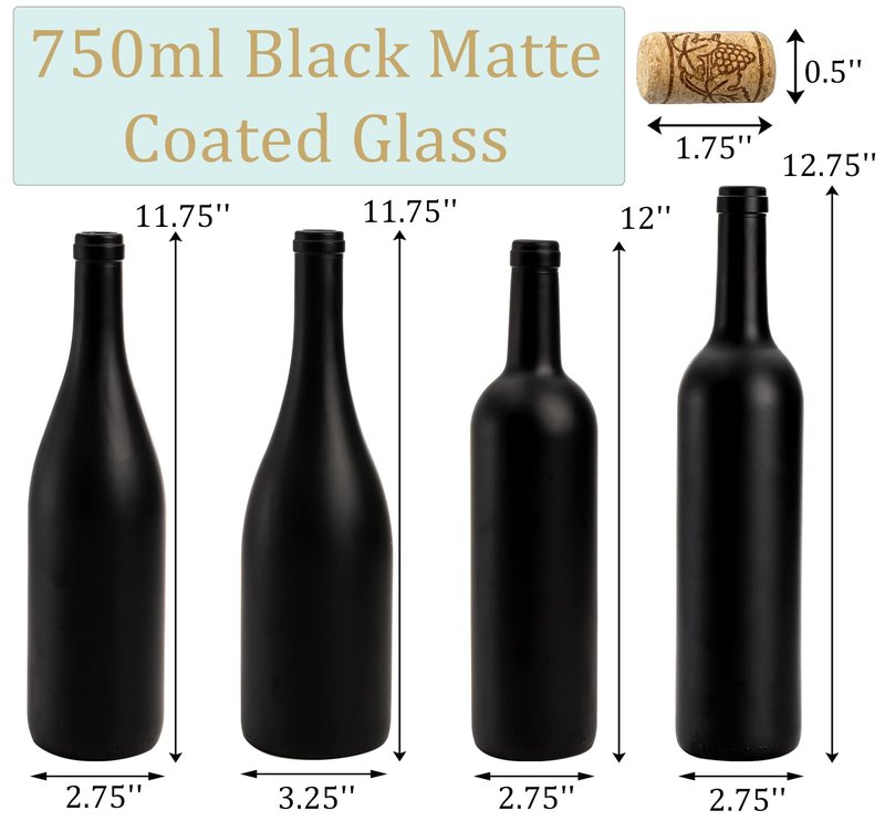 Yesland 4 Pack Empty 750ml Matte Coated Glass Wine Bottles with Cork Bordeaux Liquor Bottles for Wine, Bottle Tree - 4 Sizes