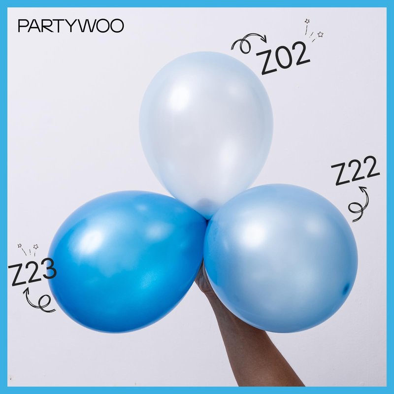PartyWoo Blue and White Balloons 100pcs 12 Inch Pearl Light Baby Pastel Sky Blue Matte White Balloons for Graduation Baby Shower Birthday Gender Reveal Anniversary Under the Sea Party Decorations
