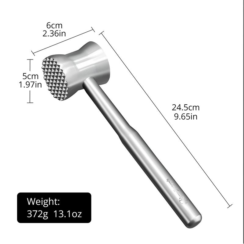 Stainless Steel Meat Tenderizer Hammer – Heavy-Duty All-Metal Design, Anti-Rust & Dishwasher Safe – Textured Surface for Steak, Chicken, Pork, and More,6 - YEAR WARRANTY