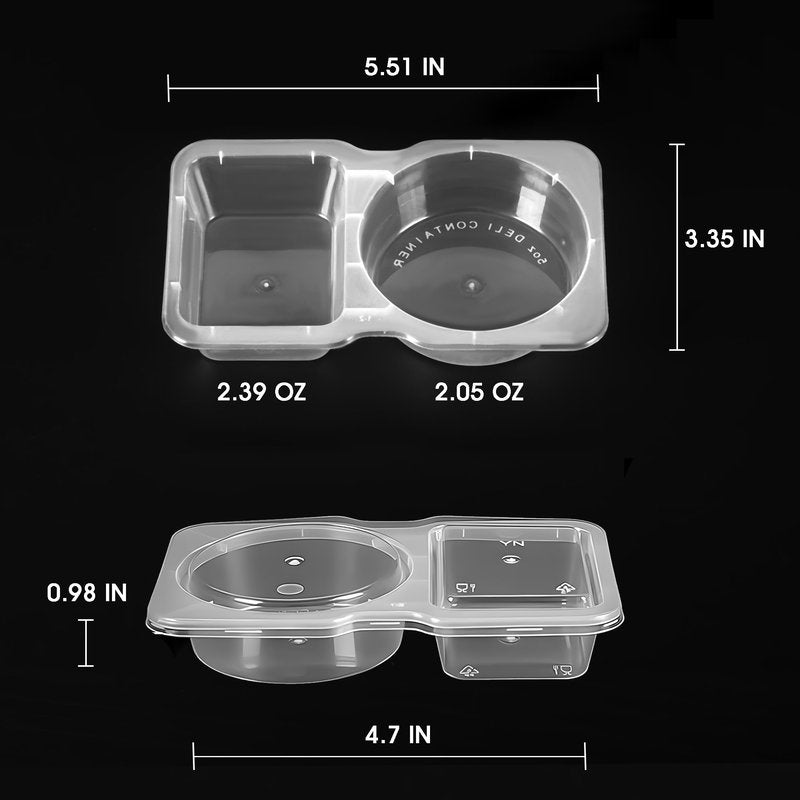MACTANO 40 Sets Condiment Container with Lid, Disposable Double Compartment Plastic Container for Sauce Snack