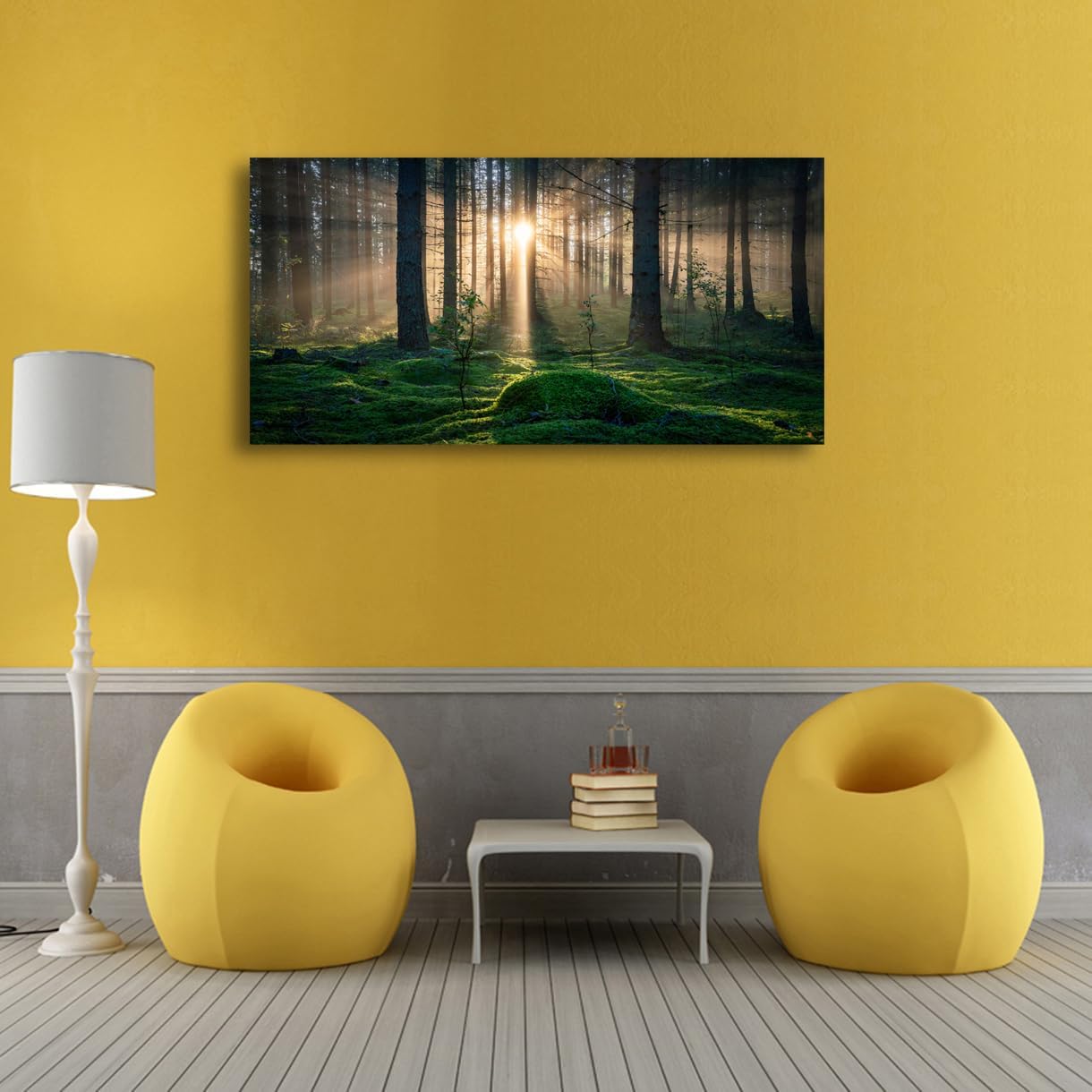 Sunrise Landscape Canvas Wall Art - 20x40 Inches - Tree and Forest Picture Artwork for Living Room and Bedroom Wall Decoration - Nature Painting Prints for a Serene Atmosphere