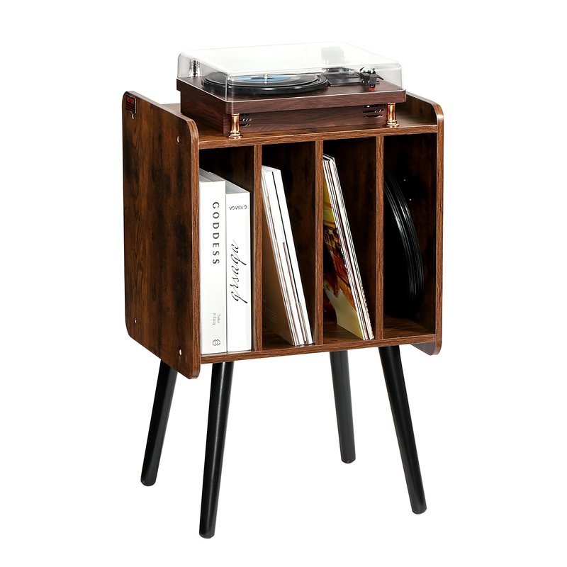 VEVOR Record Player Stand, 2 Tiers Turntable Stand with 4 Cabinets, Holds up to 100 Albums, Wooden Vinyl Record Storage Cabinet with Display Shelf for Bedroom, Living Room, Brown