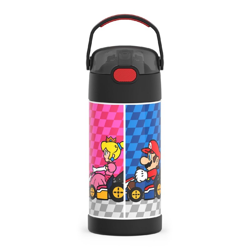 THERMOS FUNTAINER Water Bottle with Straw - 12 Ounce - Kids Stainless Steel Vacuum Insulated Water Bottle with Lid, Super Mario Brothers