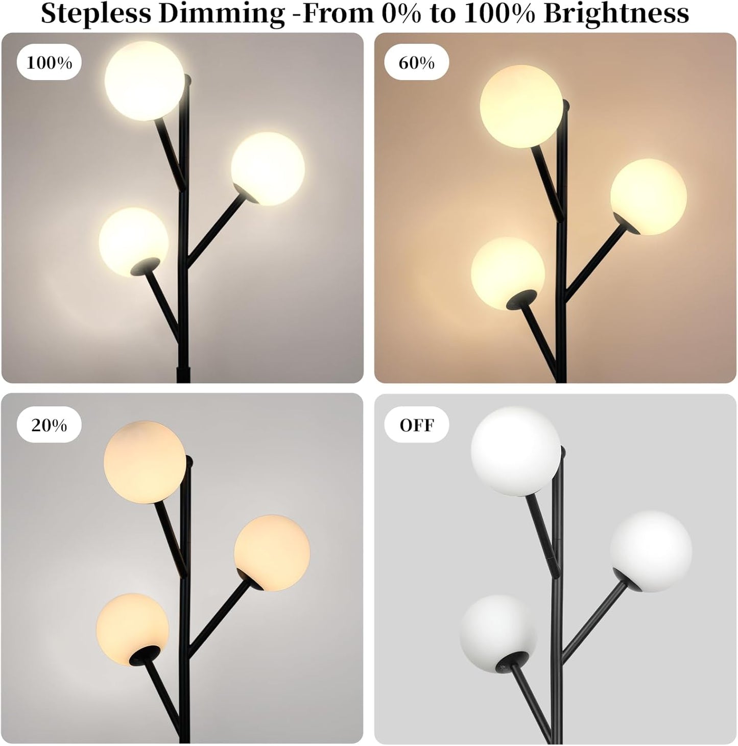 Globe Mid Century Tree Floor Lamp with 3 Light Bulbs,70in Tall Standing Glod Floor Lamp with Frosted Glass Shade for Living Room,Office,Bedroom, Study Room, Hotel, Antique Brass Lighting
