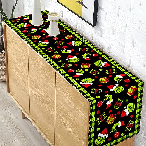 Pudodo Christmas Table Runner Black Green Buffalo Check 13x72in Holiday Decor