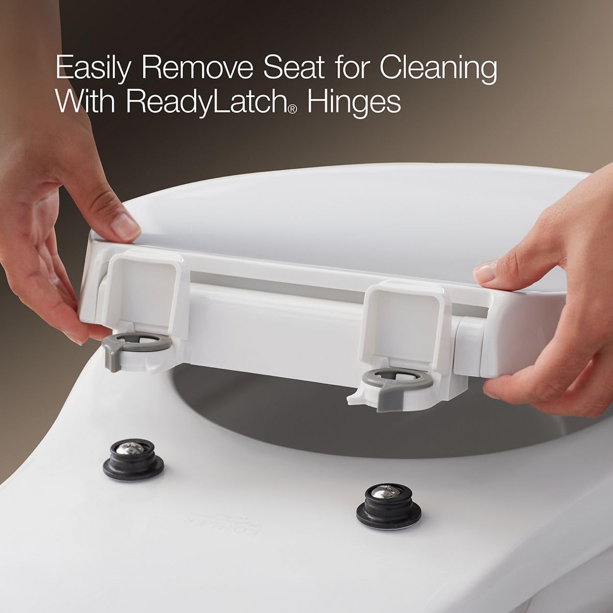 KOHLER K-27332-0 Glissade ReadyLatch Quiet Close Round Toilet Seat, White, Grip-Tight Hardware, Quiet Close Lid Prevents Slamming