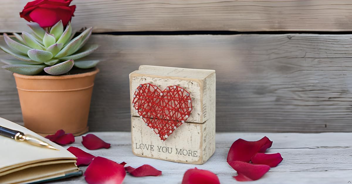 Family Tied Together Distressed Wood Sign - Hand-Strung Heart Wall Art & Desk Decor
