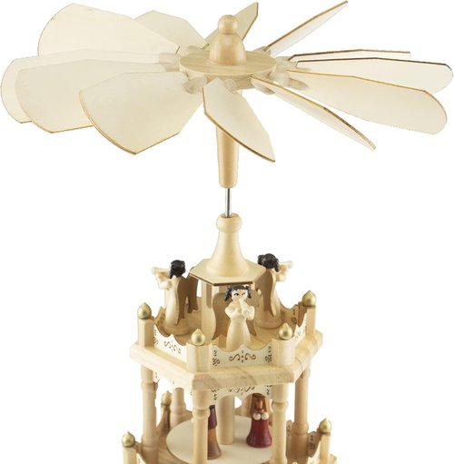Clever Creations Beige Four-Tier Carousel | 22-Inch Traditional Wooden Christmas Pyramid Decoration