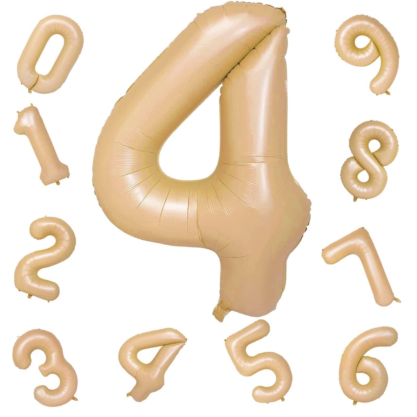 Nude Balloon Number 4, 40 Inch Large Self Inflating Brown Foil Number Balloons 0-9, Giant Apricot 4 Digital Helium Balloon for 4th 14th Girls Boys 40th Women Men Birthday Party Celebration Decorations