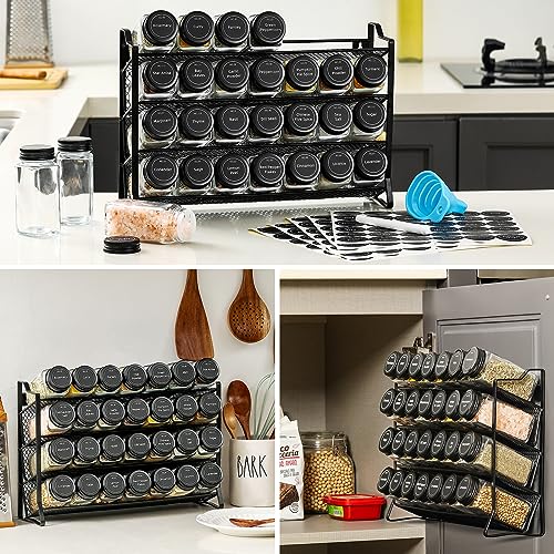 AOZITA Black Spice Rack Organizer with 28 Jars, Labels & Funnel - Kitchen Storage