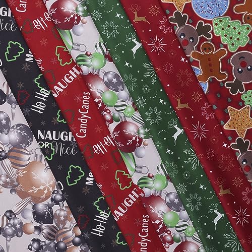 MOOK Fabrics 15 Yard Cotton Fabric Christmas Snowflakes & Deer Green Silver 45"