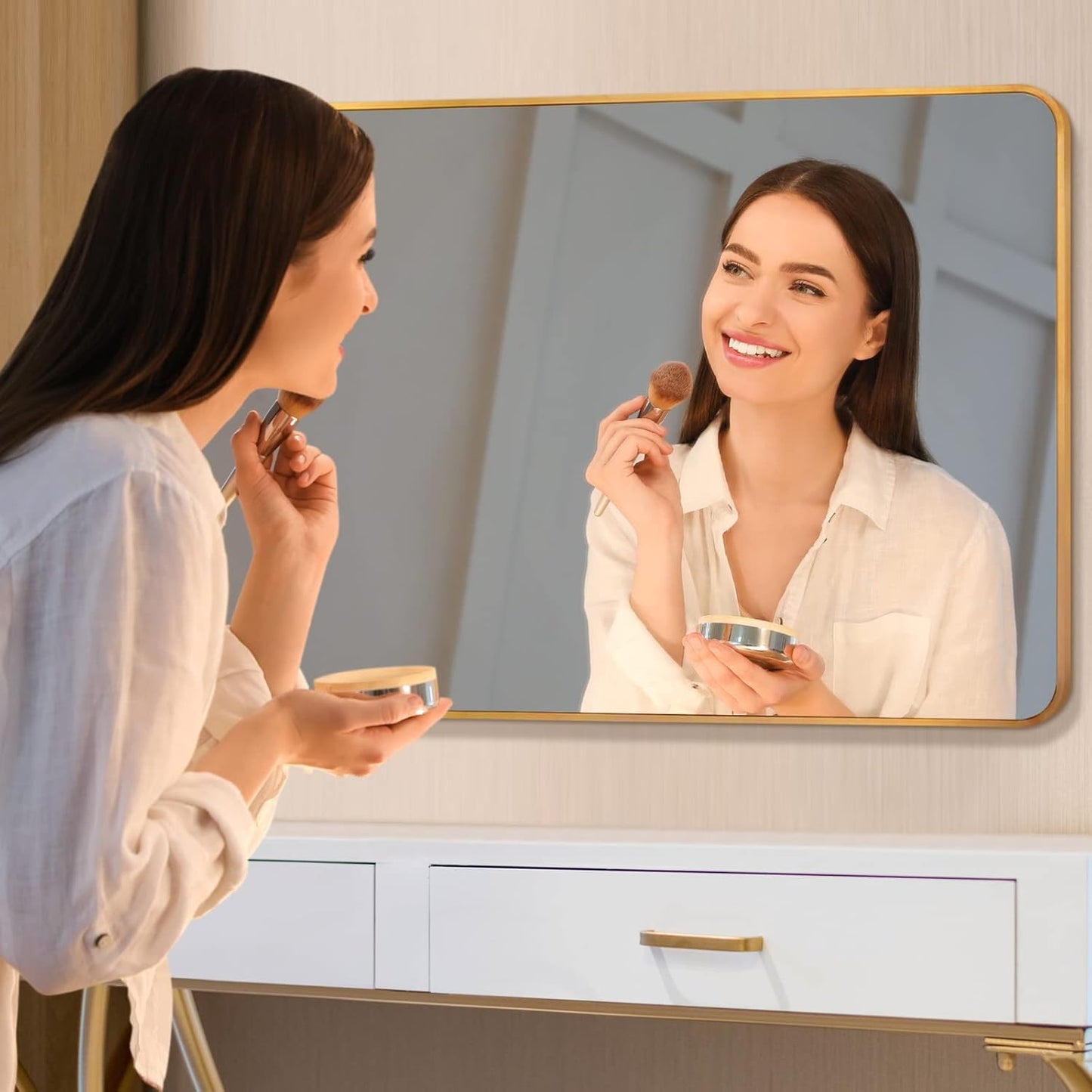 22x30 Mirror, Wall-Mounted Rectangular Bathroom Mirror, Gold Aluminum Metal Frame 30X22 Decor Mirror, Makeup Vanity Mirror for Bathroom, Bedroom, Living Room, Entrance