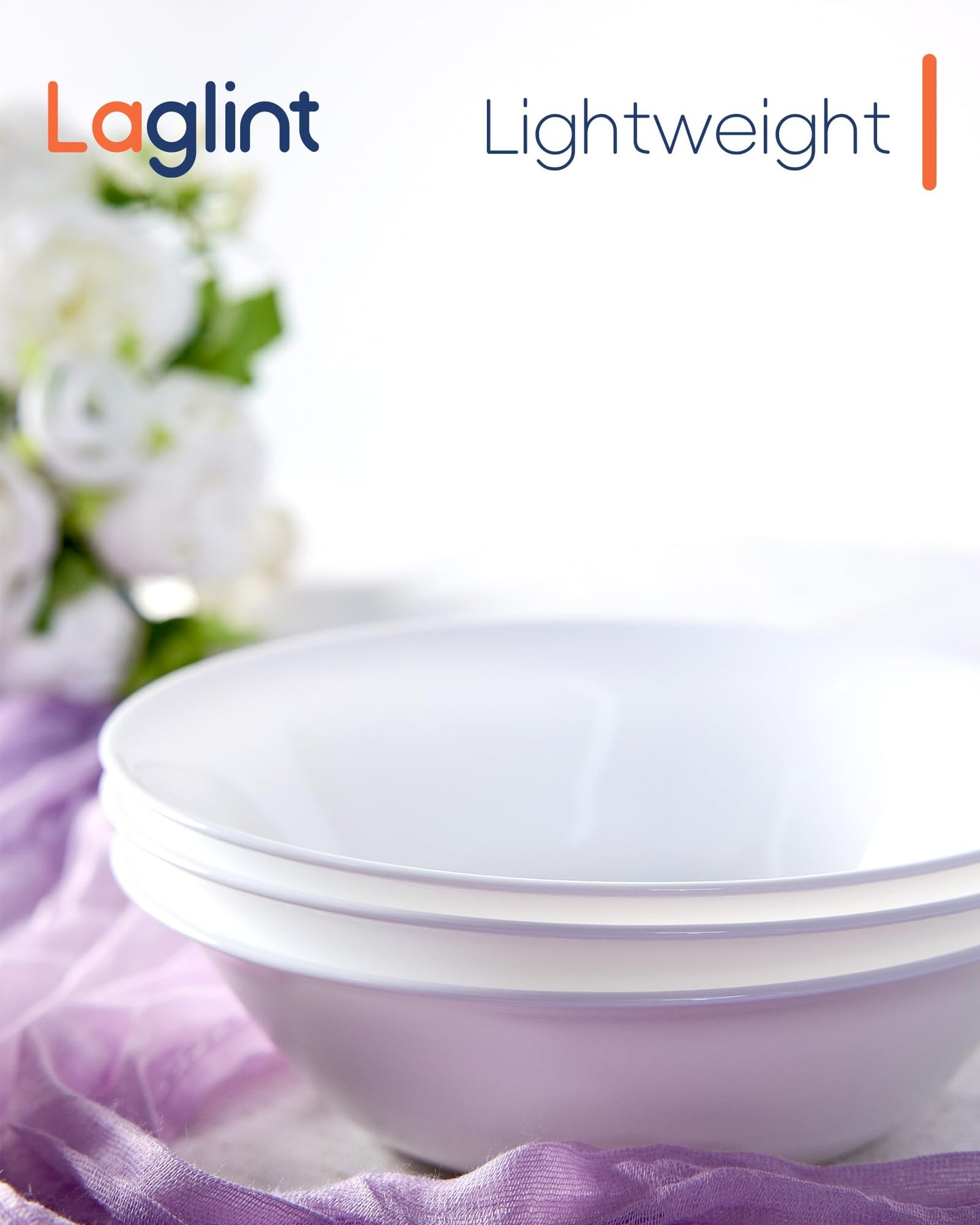 LaGlint 25OZ Cereal Soup Bowl Set of 4, Opal Glass 7.5 inch White Bowls for Ramen, Noodle, Salad, Fruit, Dishwasher and Microwave Safe