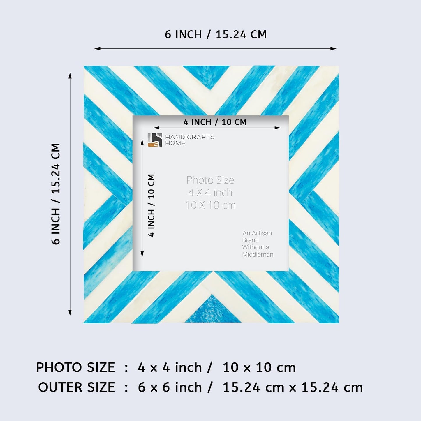 Vintage Chevron Herringbone Wooden Photo Frame - Handmade 4x4 Inch Turquoise