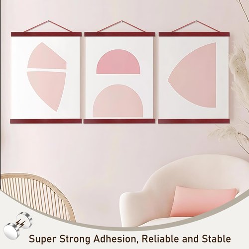 Artmag 2 Pack Magnetic Poster Hanger Frame, 20x28 20x30 20x26 Light Wood Wooden Magnet Canvas Artwork Print Dowel Poster Hangers Frames Hanging Kit (Mahogany, 20",2 Packs)