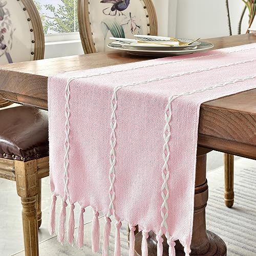 Wracra Rustic Linen Table Runner, Pink Runners 36 inches Long