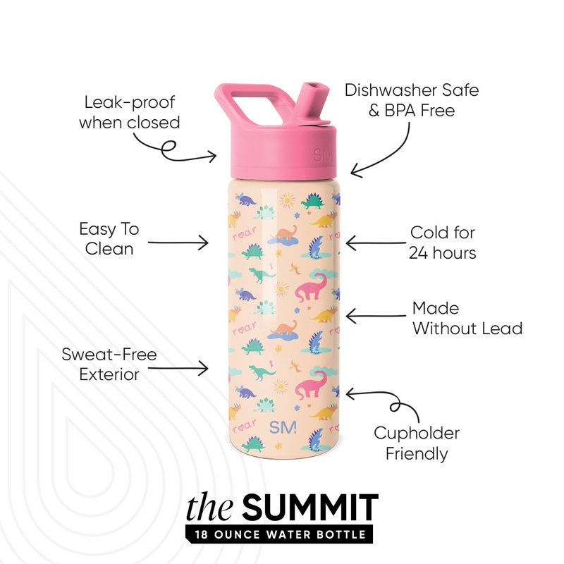 Simple Modern Kids Summit Water Bottle with Straw Lid | 18oz Stainless Steel Cup Insulated Tumbler for Toddlers, School | Dinosaura