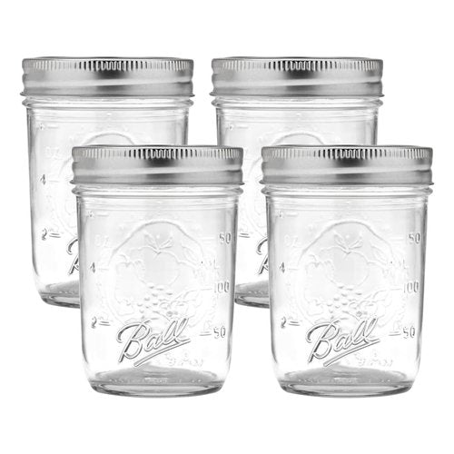 Ball Regular Mouth Glass Mason Jars with Lids and Bands, Used for Canning (Half Pint, 8 Ounce (Pack of 4))