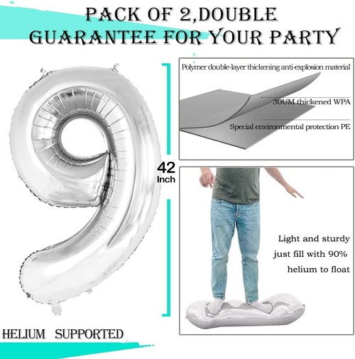 GOER Jumbo 42-Inch Number 19 Balloons - Silver Foil Helium Decorations for 19th Birthday Party