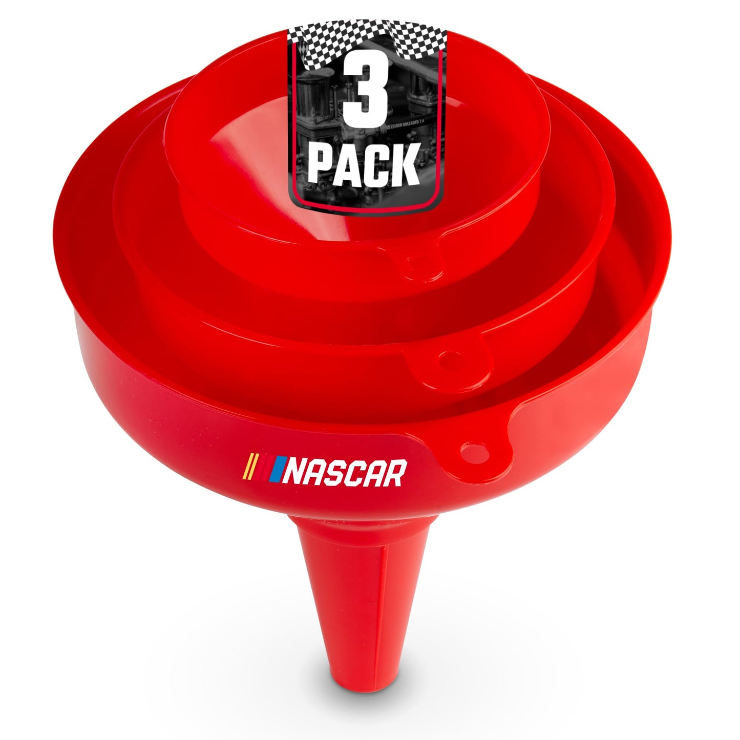 NASCAR Automotive Funnel Set – Oil, Gas & Fluid Funnels for Cars & Trucks | Durable, Lightweight, & Versatile | Includes 3 Sizes: Small, Medium, Large | Multi-Purpose Use for Oil Changes, Fuel, & More