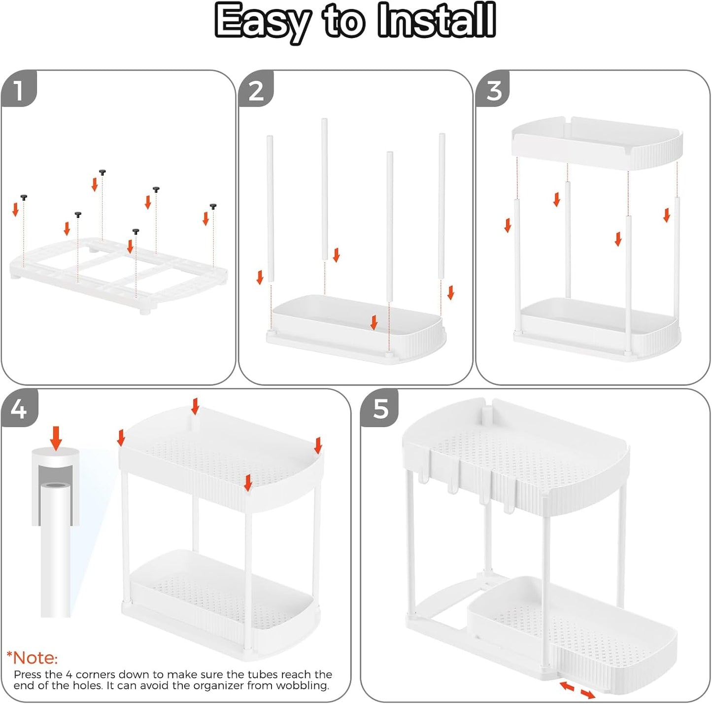 Ukeetap Multi-Purpose Pull-Out Storage Organizers - Under Sink & Cabinet Solution | 14.8 Inch, White