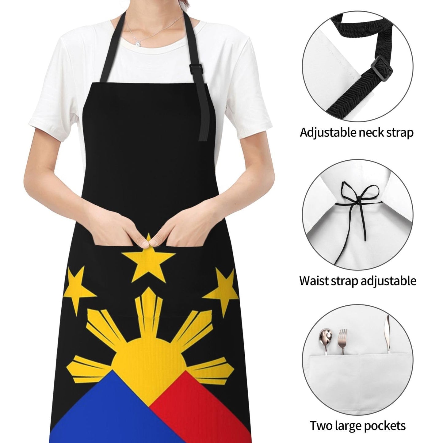 GDUUASB Cute Philippines Flag Kitchen Cooking Aprons for Women Men Adjustable Filipino Apron with 2 Pockets for Cooking Kitchen