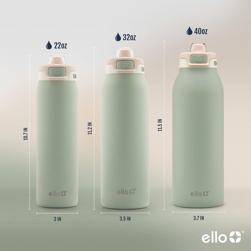 Ello Pop & Fill 22oz Stainless Steel Water Bottle with Quick Fill Technology, Double Walled and Vacuum Insulated Metal, Leak Proof Locking Lid, Sip and Chug, Reusable, BPA Free, Pistachio