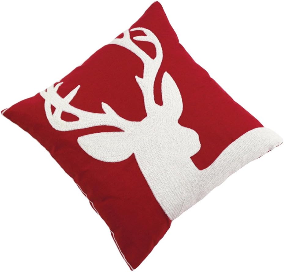 Christmas Pillow Cover 18x18 - Embroidered Sleigh & Snowflakes - Winter Decorative Cushion for Sofa & Bed