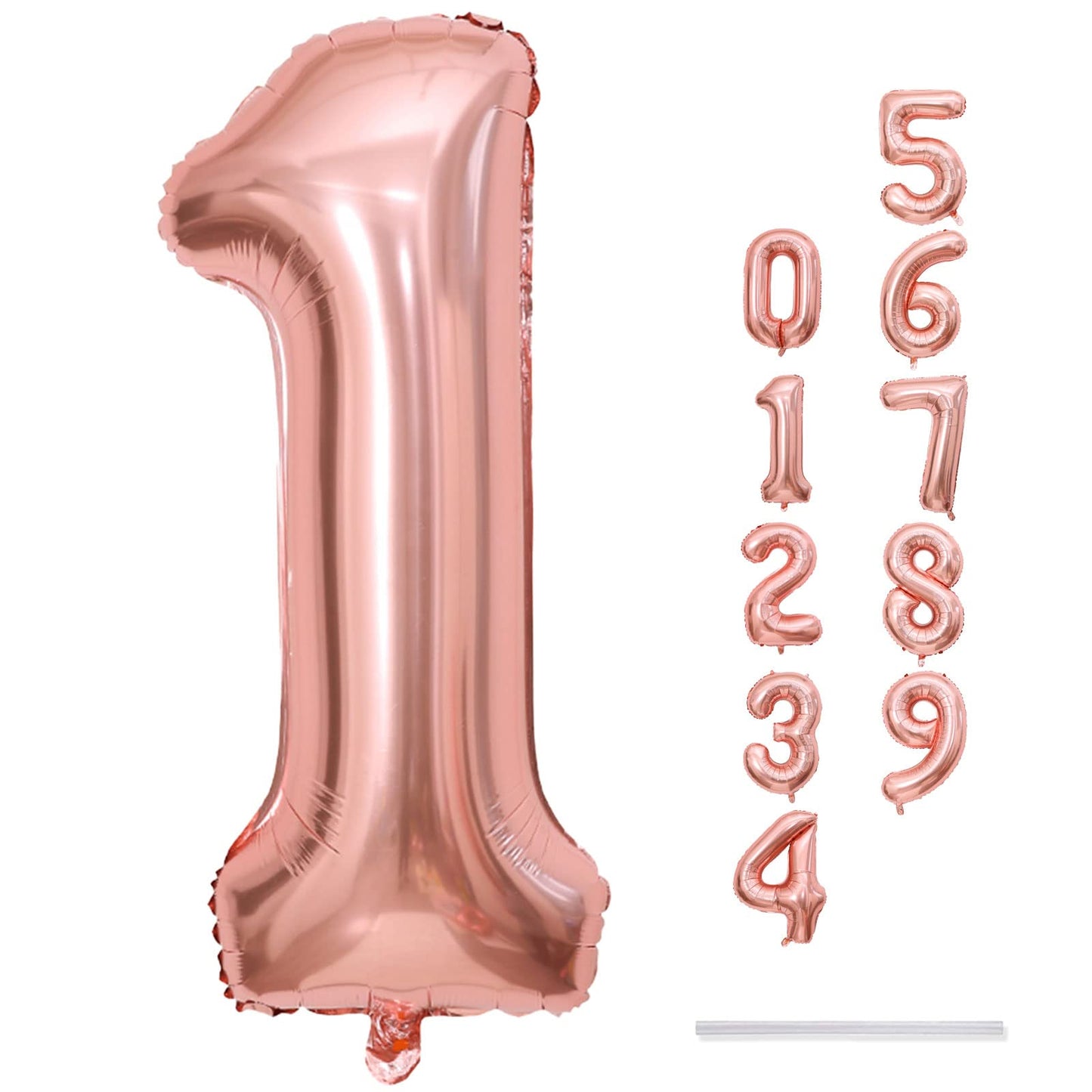 Rose Gold 1 Balloons, 40 Inch Giant Helium Foil Number 0-9 for Girls, Self Inflating Digit 1st Birthday Balloon for Women Anniversary Baby Shower New Year Engagement Party Decorations Supplies