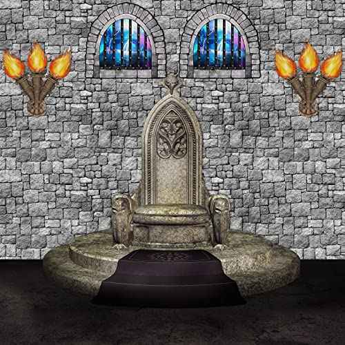 Zonon 11 Pcs Medieval Scene Setter Set Window Torch Props Plastic Brick Tablecloth Knight Themed Castle Decorations Medieval Party Decorations for Party Accessory(Dazzling Window)