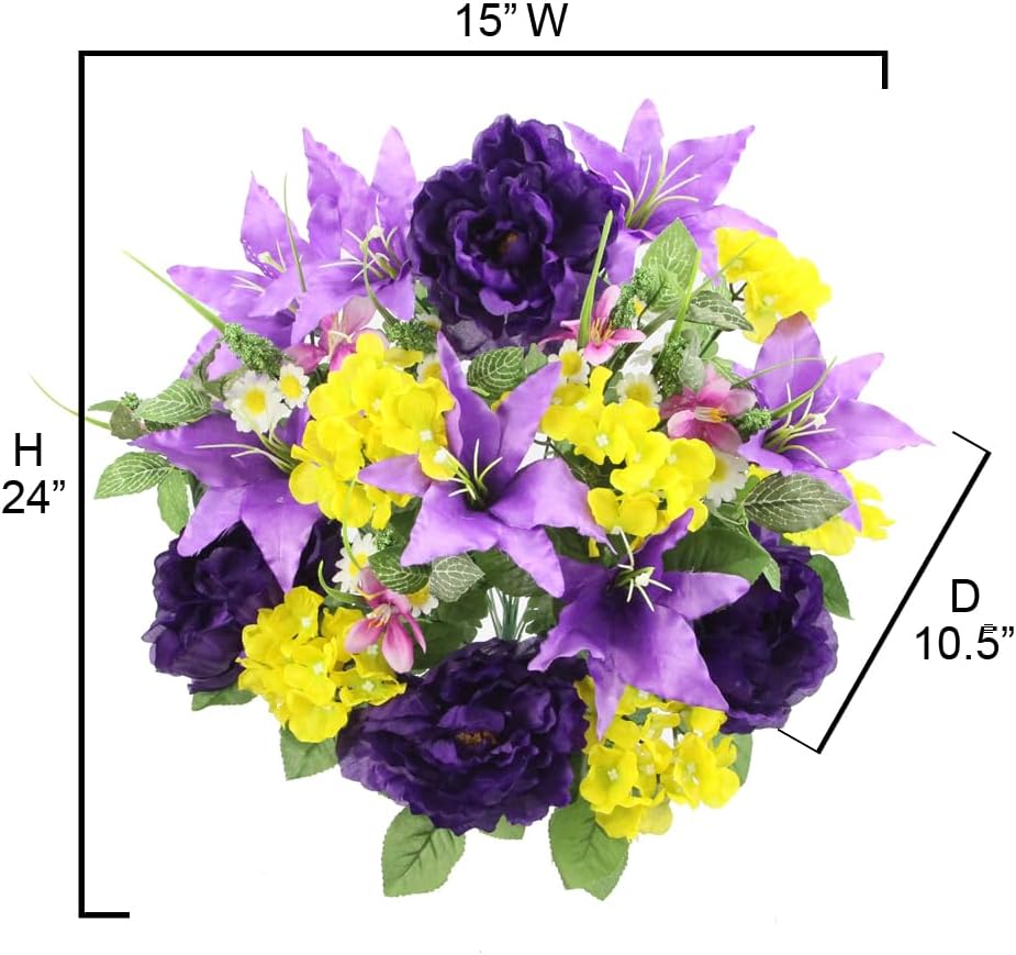 24-Stem Artificial Flower Arrangement - Mixed Roses & Carnations for Indoor/Outdoor Wedding & Home Decor - Spring Faux Flowers in Blue
